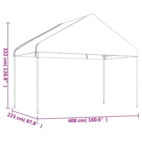 vidaXL Altánok so strechou, biely 4,08x2,23x3,22 m, polyetylén