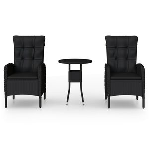 vidaXL 3-dielna z&aacute;hradn&aacute; bistro s&uacute;prava polyratan čierna