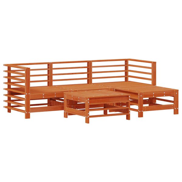 vidaXL Z&aacute;hradn&yacute; lounge set 5 pcs Voskov&aacute; Hned&aacute; Mas&iacute;vna borovica