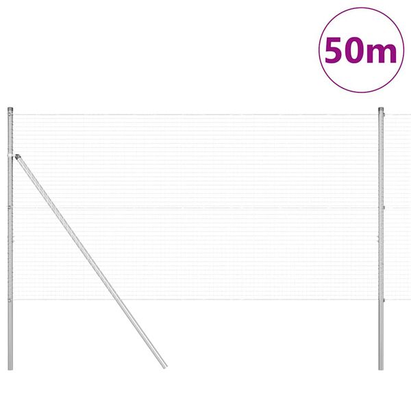 vidaXL Stĺp na plot. Strieborn&aacute; 50 x 1 m (25 x 25 mm pletivo) Oceľ