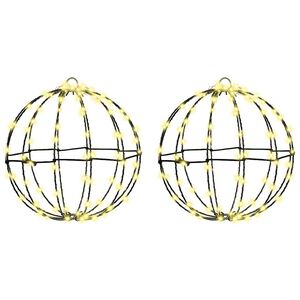 vidaXL Lopta 2 ks 192 LED Tepl&aacute; biela 30 x 30 x 32 cm Kov