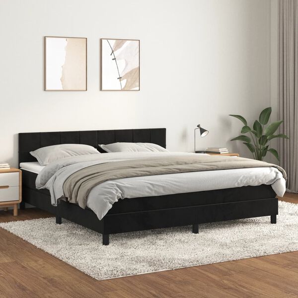 vidaXL Posteľn&yacute; r&aacute;m boxspring s matracom čierny 180x200 cm zamat