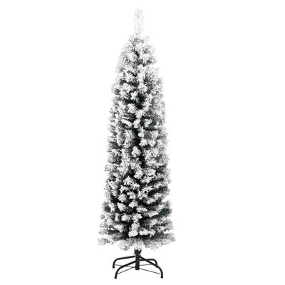 vidaXL Úzky umelý vianočný stromček, zasnežený, zelený 150 cm, PVC