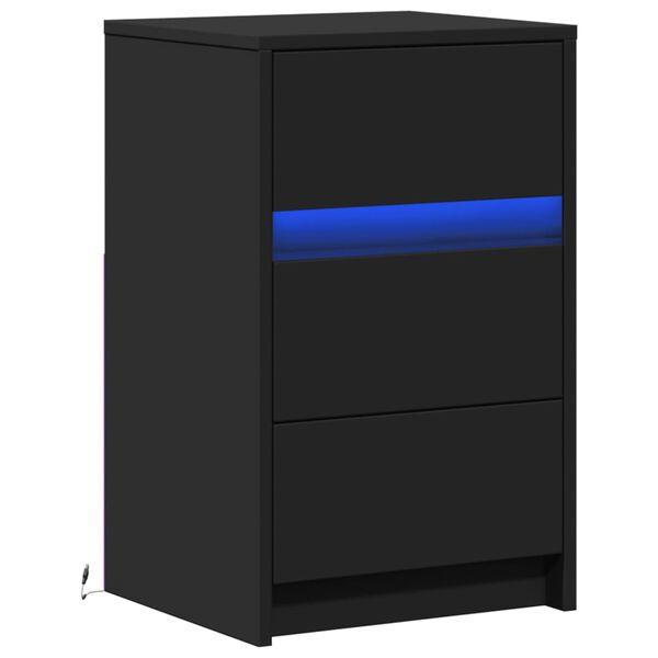 vidaXL Nočný stolík s LED svetlami čierny kompozitné drevo