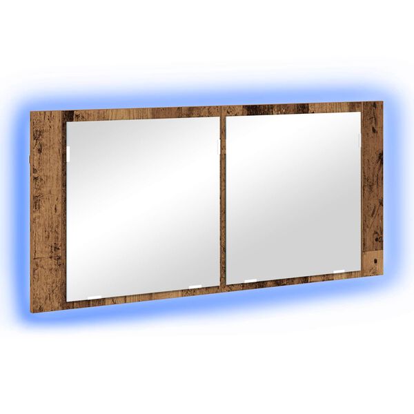 vidaXL Zrkadlov&yacute; kabinet s LED s poličkou Star&eacute; drevo 100 x 12 x 45 cm