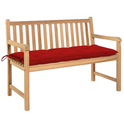 vidaXL Záhradná lavička, červená podložka 120 cm, tíkový masív