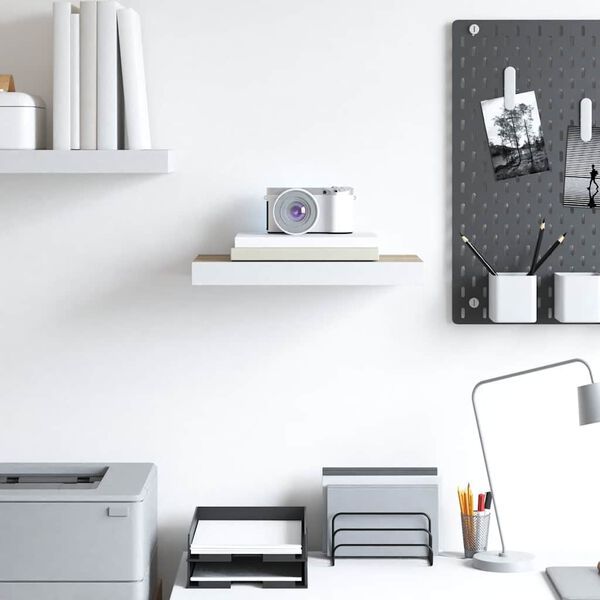 vidaXL Pl&aacute;vaj&uacute;ca n&aacute;stenn&aacute; polica dub a biela 40x23x3,8 cm MDF