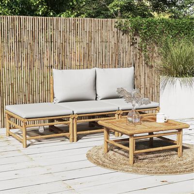 vidaXL 4-dielna záhradná sedacia súprava bledosivé vankúše bambus