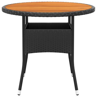 vidaXL Záhradný stôl Ø80x75 cm akáciové drevo a polyratan čierny