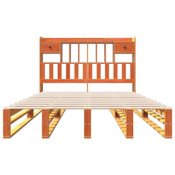 vidaXL Posteľ s knižnicou bez matraca vosková 150x200 cm borovica