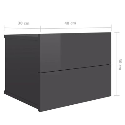 vidaXL Nočný stolík, lesklý sivý 40x30x30 cm, kompozitné drevo