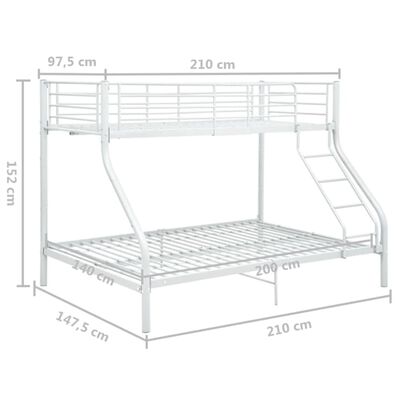 vidaXL Rám poschodovej postele biely kovový 140x200/90x200 cm