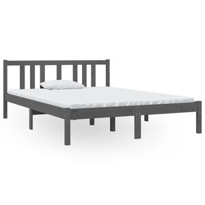 vidaXL Posteľn&yacute; r&aacute;m, siv&yacute;, dreven&yacute; mas&iacute;v 135x190 cm, dvojl&ocirc;žko