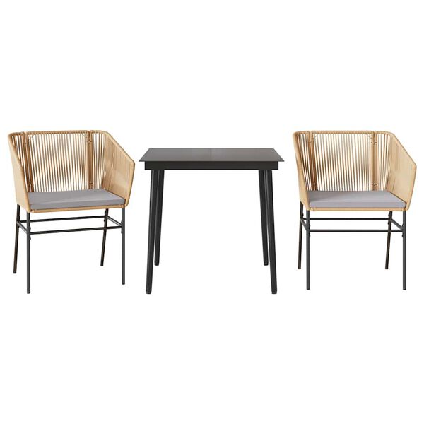 vidaXL 3-dielna záhradná jedálenská súprava+podložky, hnedá, polyratan