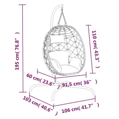vidaXL Závesné kreslo vajíčko s vankúšom sivohnedé polyratan a oceľ