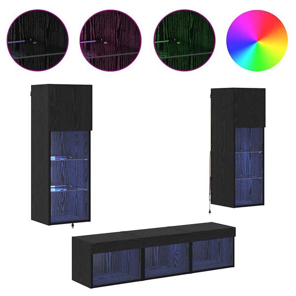 vidaXL TV n&aacute;stenne jednotky N&aacute;stenn&yacute; 5 pcs Čierny dub Kompozitn&eacute; drevo