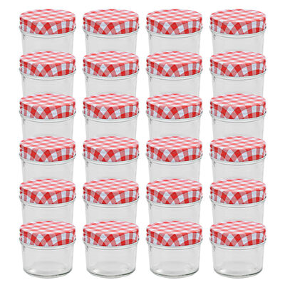 vidaXL Sklenené zaváracie poháre s bielo-červenými vekami 24 ks 110 ml