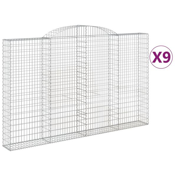vidaXL Oblúkové gabiónové koše 9ks 300x30x180/200cm pozinkované železo