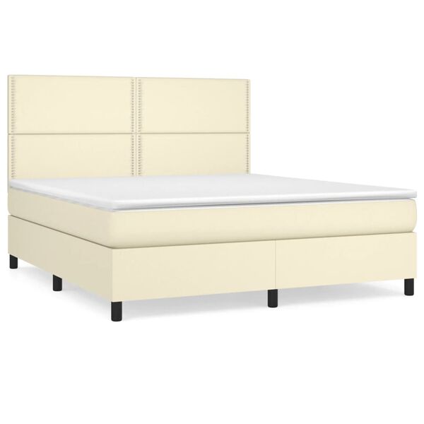 vidaXL Boxspring posteľ s matracom kr&eacute;mov&aacute; 180x200 cm umel&aacute; koža