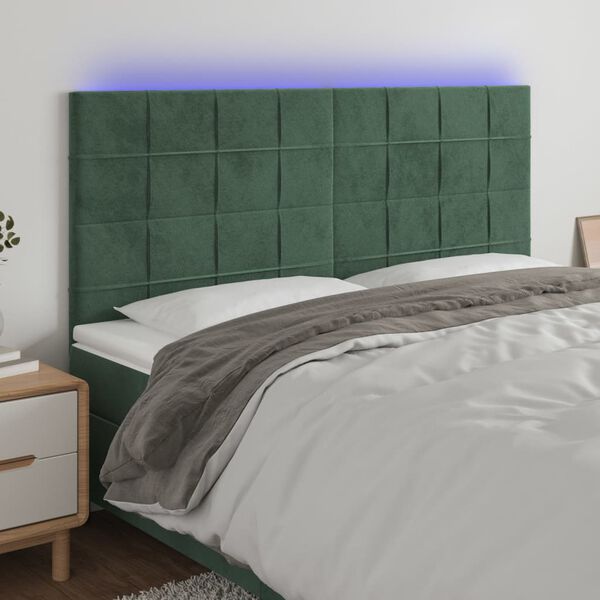 vidaXL Čelo postele s LED tmavozelen&eacute; 200x5x118/128 cm zamat