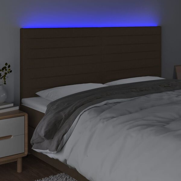 vidaXL Čelo postele s LED tmavohend&eacute; 200x5x118/128 cm l&aacute;tka