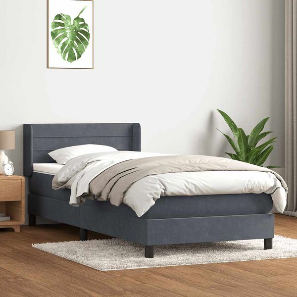 vidaXL Posteľn&yacute; r&aacute;m boxspring s matracom tmavosiv&yacute; 80x210 cm zamat