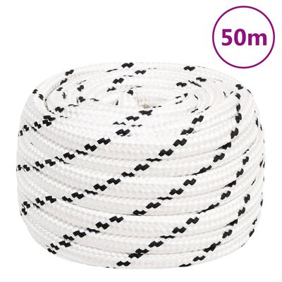 vidaXL Pletené lodné lano biele 16 mm x 50 m polyester