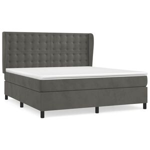 vidaXL Posteľn&yacute; r&aacute;m boxspring s matracom tmavosiv&yacute; 180x200 cm zamat