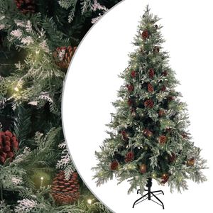 vidaXL Osvetlen&yacute; vianočn&yacute; stromček+&scaron;i&scaron;ky, zeleno biely 195cm, PVC a PE