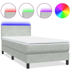 vidaXL Box Spring Posteľ s matracom a LED Svetlosiv&aacute; 90x210 cm Zamat