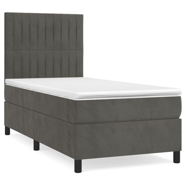 vidaXL Posteľn&yacute; r&aacute;m boxspring s matracom tmavosiv&yacute; 90x190 cm zamat