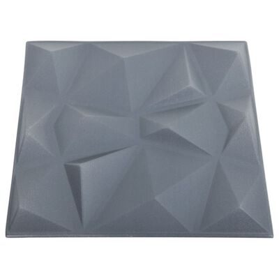 vidaXL 3D nástenné panely 48 ks 50x50 cm, diamantové, sivé 12 m²
