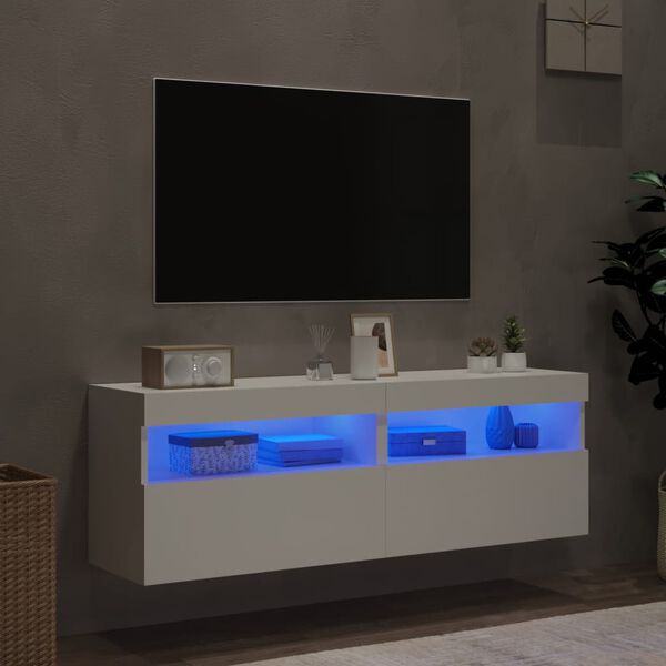 vidaXL TV nástenné skrinky s LED svetlami 2 ks biele 60x30x40 cm