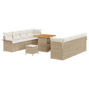 vidaXL S&uacute;prava z&aacute;hradn&yacute;ch pohoviek s vank&uacute;&scaron;om 11 pcs B&eacute;žov&aacute; polyratan