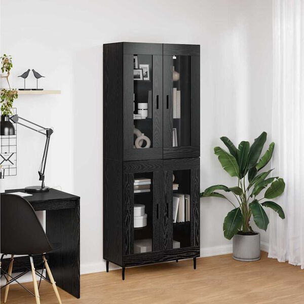 vidaXL Highboard 2 pcs Čierny dub Drevovl&aacute;knit&aacute; doska a sklo