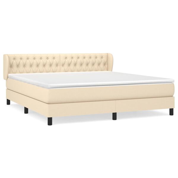 vidaXL Posteľný rám boxspring s matracom krémový 180x200 cm látka