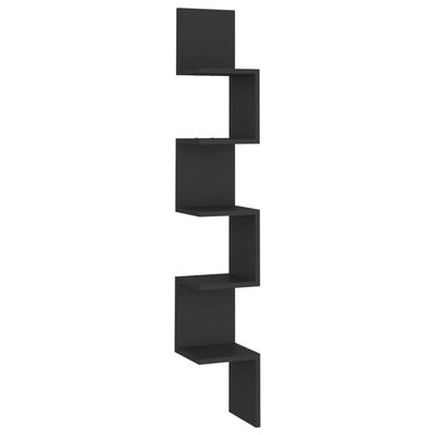 vidaXL Nástenná rohová polica, čierna 20x20x127,5 cm, kompozitné drevo