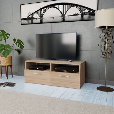vidaXL TV stolík z drevotriesky, 95x35x36 cm, dubová farba