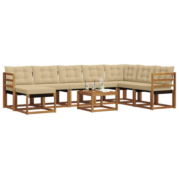 vidaXL Z&aacute;hradn&aacute; s&uacute;prava gaučov s vank&uacute;&scaron;om 9 pcs Pr&iacute;rodn&aacute; a b&eacute;žov&aacute;