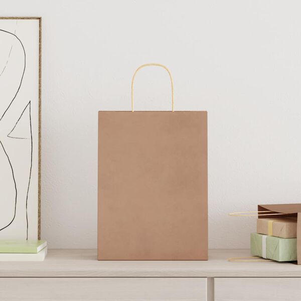 vidaXL Papierov&eacute; ta&scaron;ky 50 ks s r&uacute;čkami, hned&aacute;, 26x12x35 cm