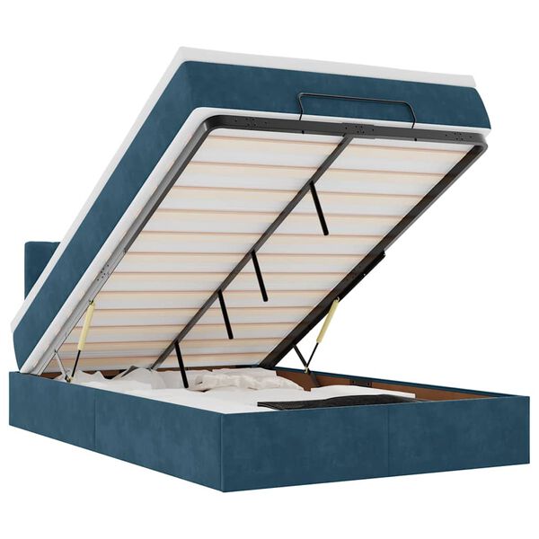 vidaXL osmansk&aacute; posteľ s matracom a LED di&oacute;dami tmavomodr&aacute; zamat