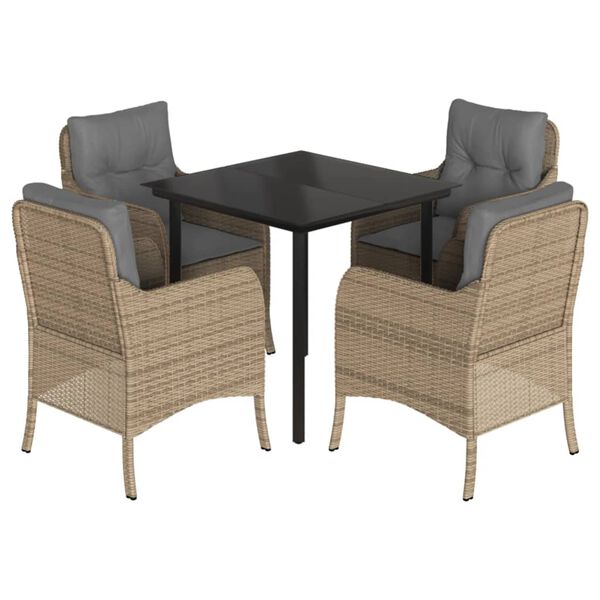 vidaXL 5-dielna z&aacute;hradn&aacute; jed&aacute;lensk&aacute; s&uacute;prava a vank&uacute;&scaron;e b&eacute;žov&aacute; polyratan