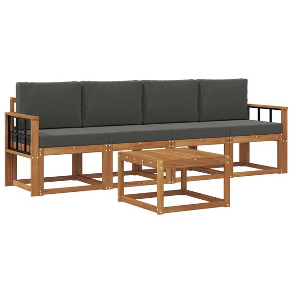 vidaXL Z&aacute;hradn&aacute; s&uacute;prava gaučov s vank&uacute;&scaron;om 5 pcs Pr&iacute;rodn&aacute; a antracitov&aacute;