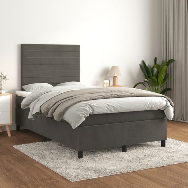 vidaXL Boxspring posteľ s matracom, tmavosiv&aacute; 120x190 cm, zamat