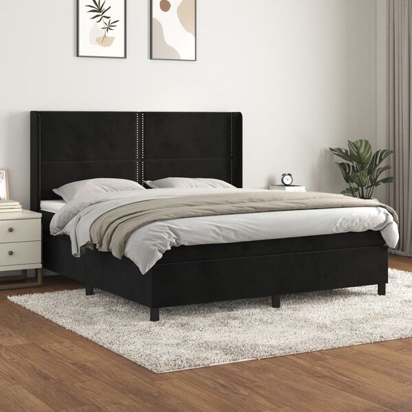 vidaXL Posteľn&yacute; r&aacute;m boxspring s matracom čierny 160x200 cm zamat