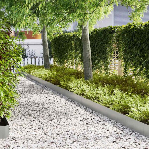 vidaXL Obrubník trávnika 10 pcs Strieborná 100 x 0.05 x 20 cm