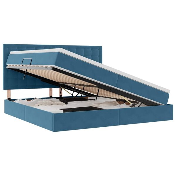 vidaXL Postel s &uacute;ložn&yacute;m prostorem a matrac&iacute; Tmavomodr&aacute; 200 x 200 cm