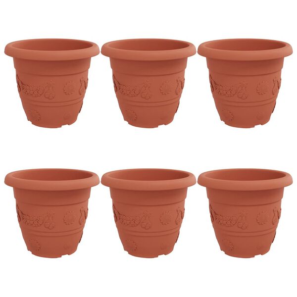 vidaXL Kulat&yacute; kvetin&aacute;č 6 pcs Tehlovo červen&aacute; &Oslash; 26 x 21.5 cm Plast