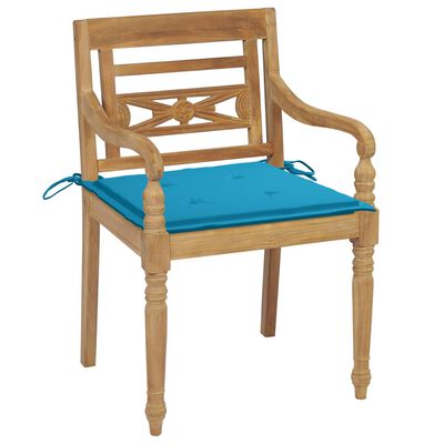 vidaXL Batavia stoličky 2 ks s modrými vankúšmi tíkový masív