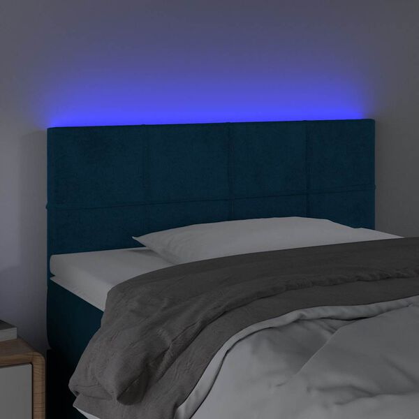 vidaXL Čelo postele s LED tmavomodr&eacute; 80x5x78/88 cm zamat